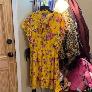 Modcloth Yellow Floral Dress with Pink Highlights
